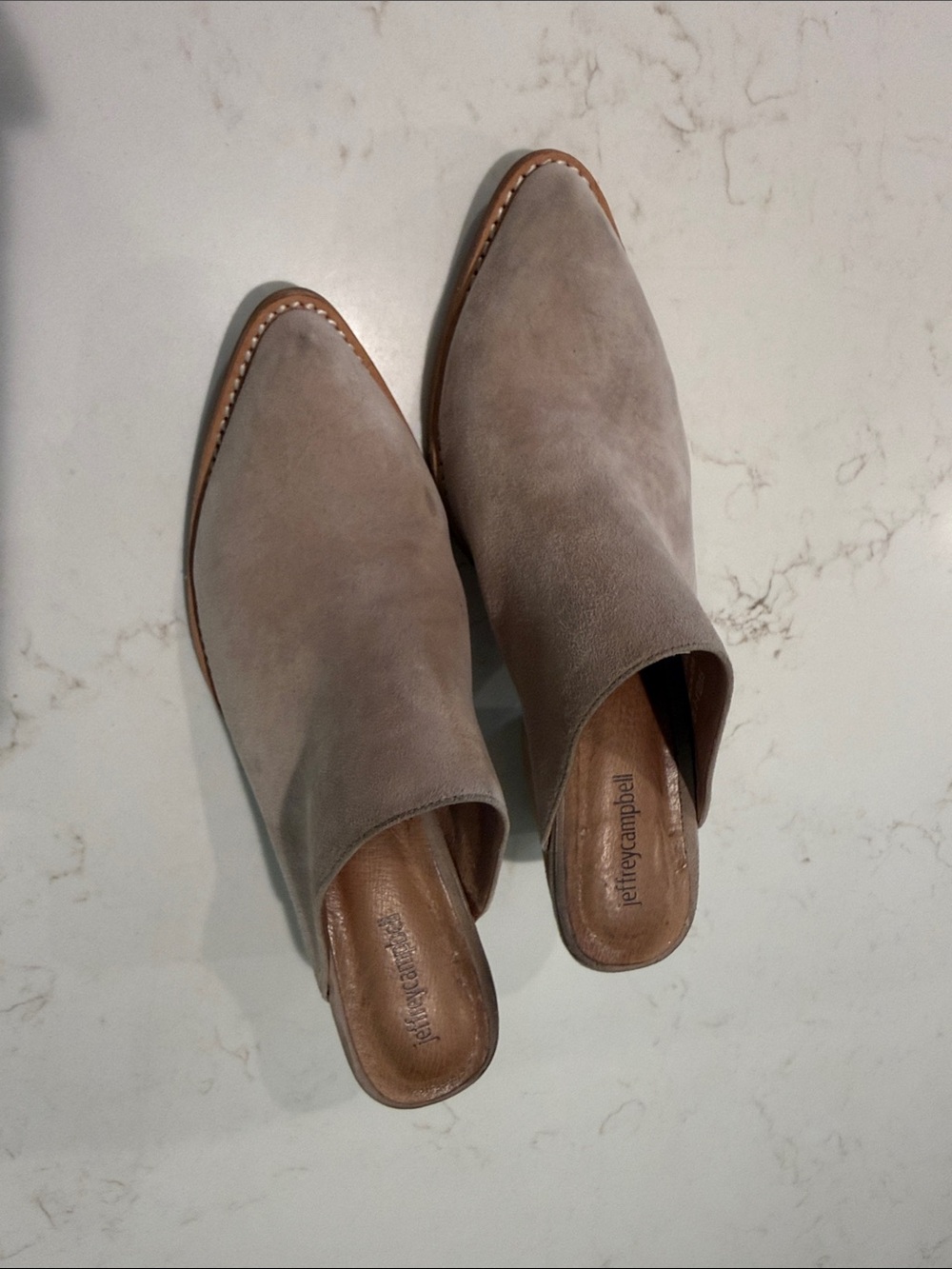 Jeffrey Campbell Taupe Suede Pointed Mule Slides